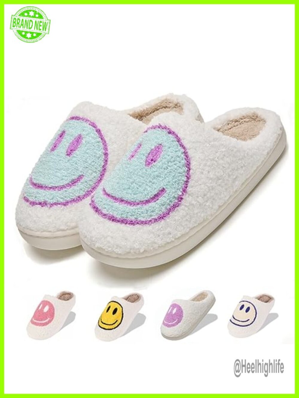 Fluffy Happy Face Memory Foam Slippers with Non-Slip Sole